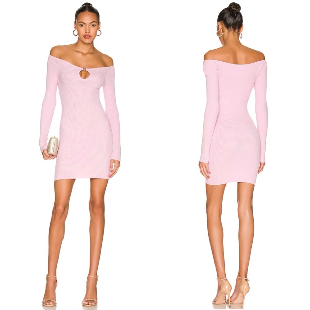 Lovers + Friends Lavender Ribbed Knit Off-Shoulder Mini Dress SMALL Bodycon